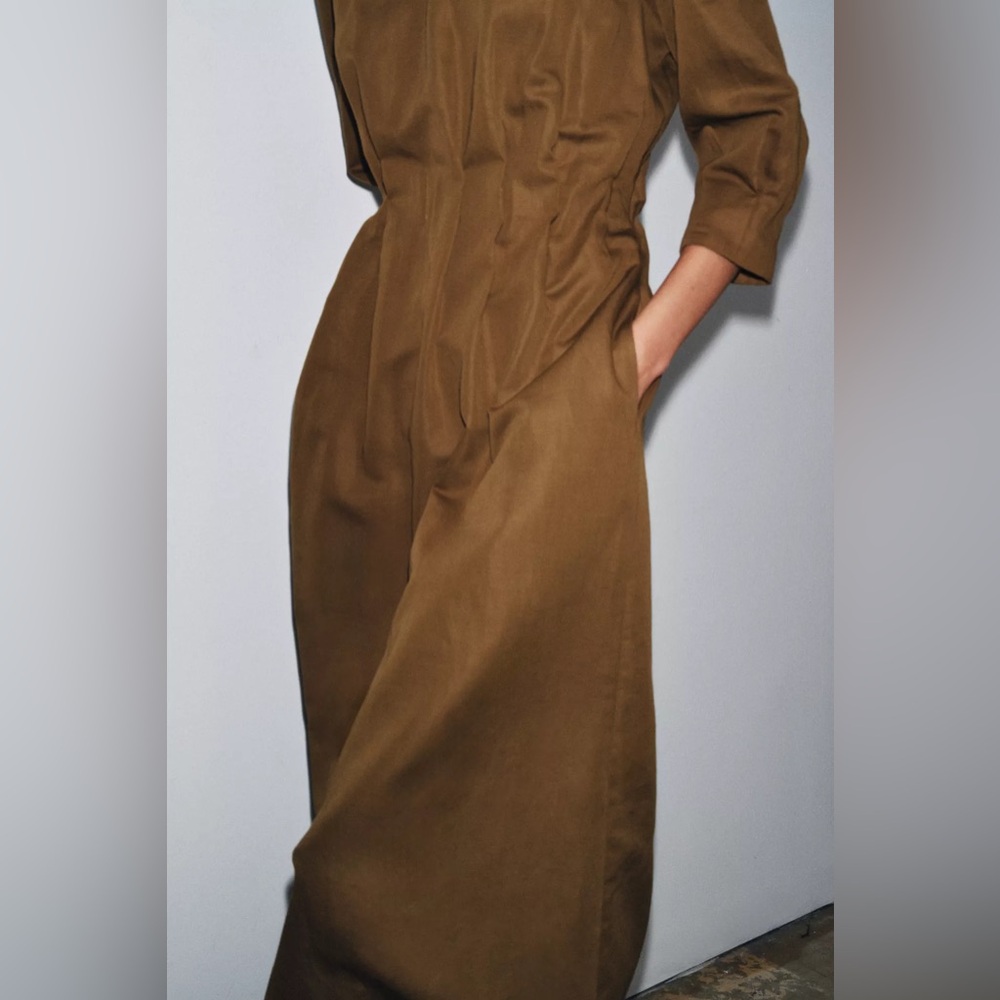 ZARA LINEN BLEND ZW COLLECTION PLEATED MIDI DRESS - Picture 3 of 9